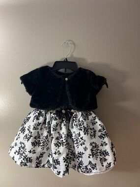 Harlow & Roses Black Faux Fur Bolero with Black & White Floral Party Dress